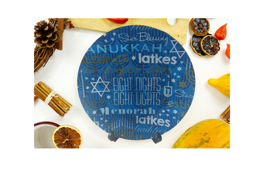 10 INCH Hanukkah Glass Plate with stand