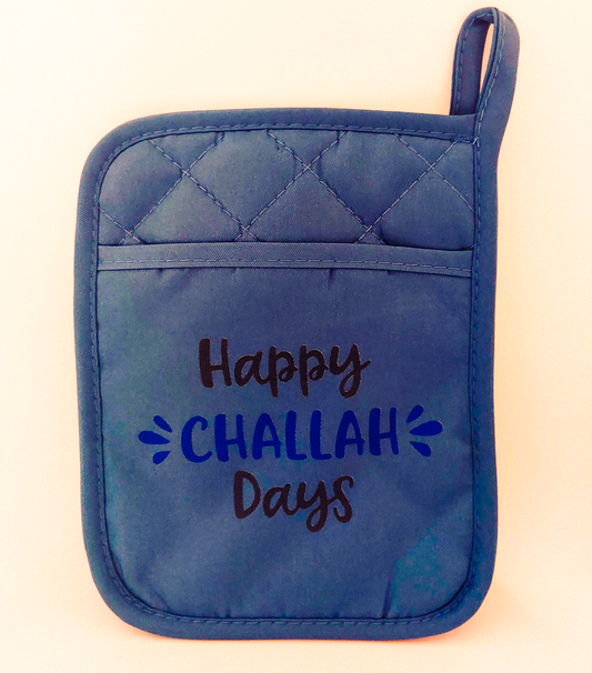 "Happy Challah Days" blue potholder