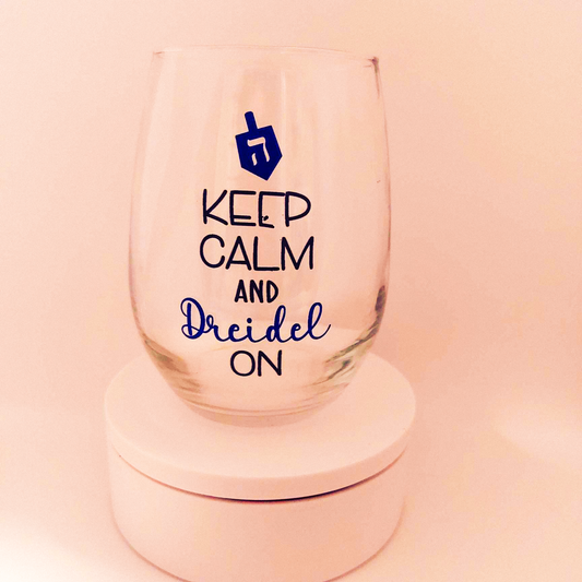 Festival of Lights Wine Glass – “Keep Calm and Dreidel On”