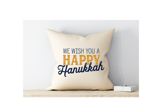 18x18 Hanukkah Pillow Cover – "We Wish You a Happy Hanukkah"