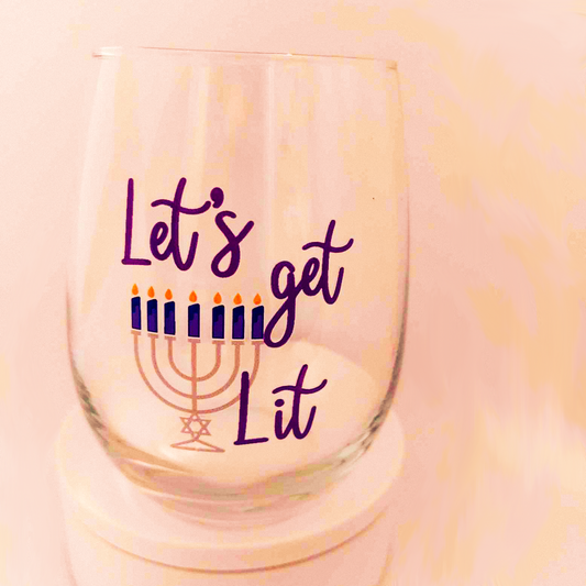 Festival of Lights Wine Glasses – “Let’s Get Lit”